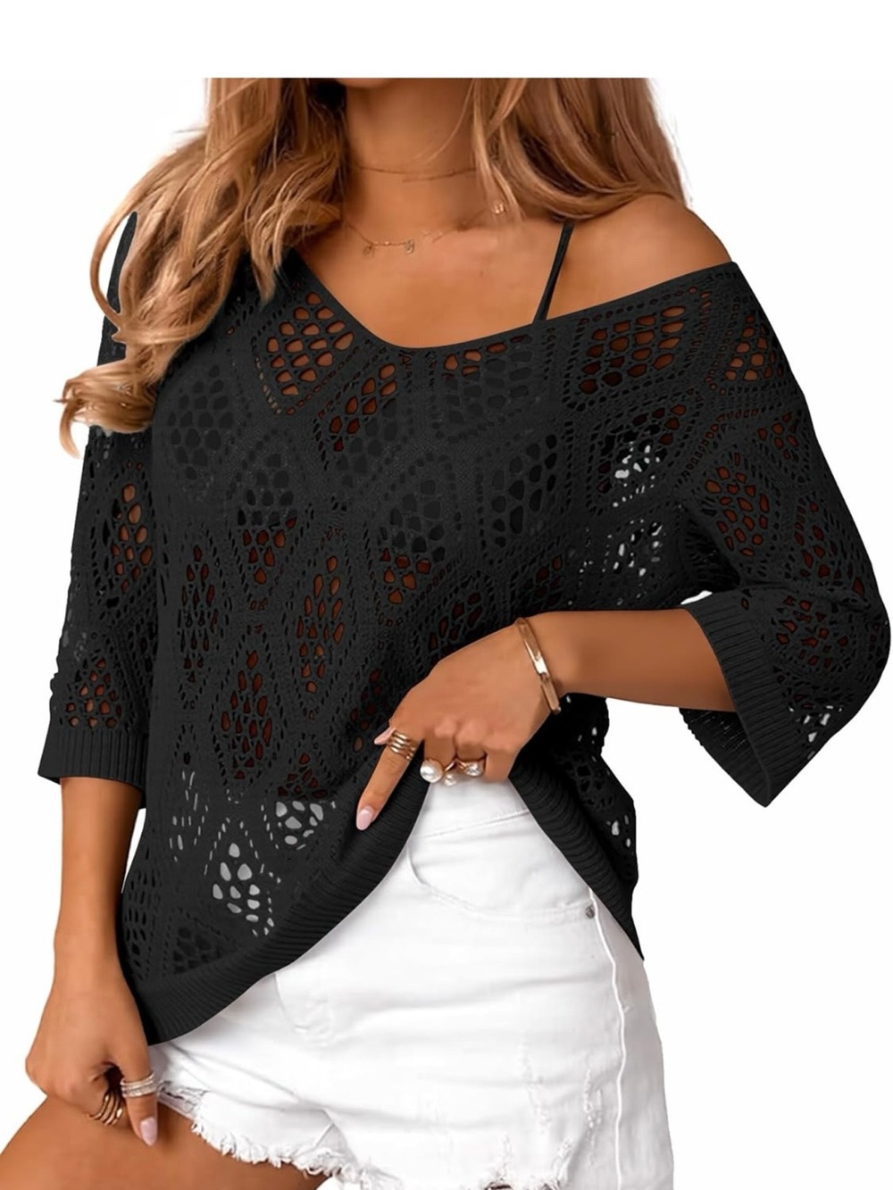 NWT Black crochet off shoulder top size medium